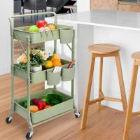 Cocina de 3 Niveles, Carrito Plegable de Metal, Estante con Ruedas, Organizador de estantes, Estante de Cocina, Carrito Plegable Multiusos para Cocina, baño, Oficina (Verde) - details 8