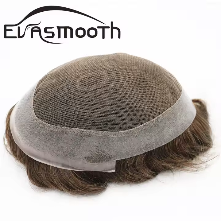 EVASMOOTH Pelucas de Cabello Humano Base de Piel Delgada de 6 Pulgadas, Tejido de Encaje Transpirable, Nudos Duraderos, Color Oscuro, Estilo Ondulado 28mm - 1