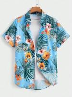 Camisa casual de manga corta con botones de albahaca rosa para hombre, playa con camisa estilo hawaiano - details 6