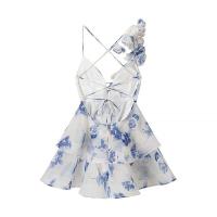 BUNO-Mini vestido estampado de manga acampanada con cuello en V para mujer, vestido plisado de cintura alta, vestido de fiesta de noche de verano, vestido de Club, moda Sexy - details 14