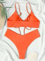 Nuevo conjunto de bikini de alta elasticidad verano 2025, sexy de dos piezas con cordones de color sólido para mujer, traje de baño de playa - details 19