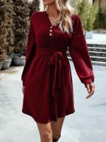 Elegante Vestido Casual de Manga Larga para Mujer Cuello en V Distintivo - details 8