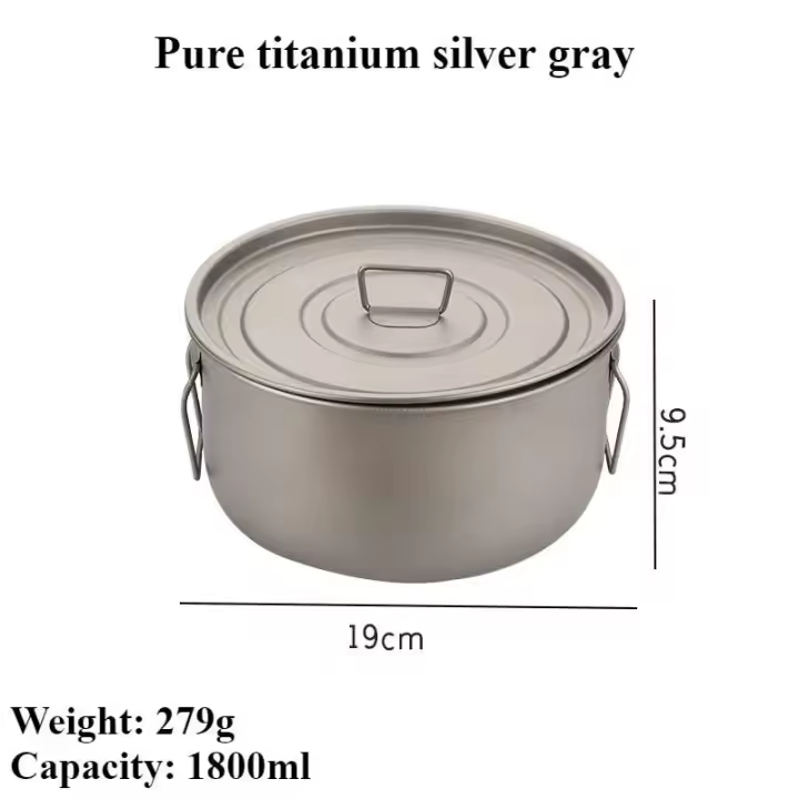 Olla para exteriores de gran capacidad, olla colgante de titanio de 1,8 litros con sistema digestivo de tapa, camping portátil ultraligero y - 1