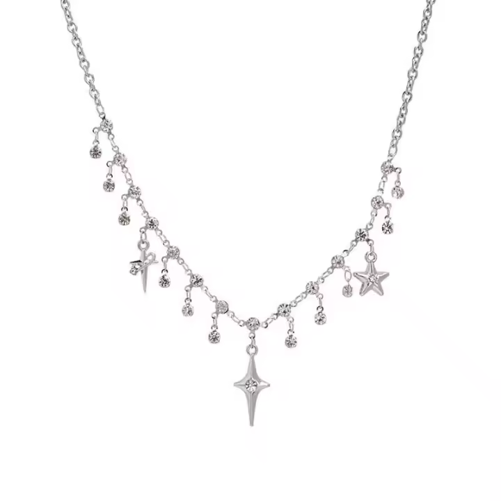 Collar con colgante de circonita de cristal cruzado para mujer y niña, accesorios de cadena de clavícula, joyería estética y2k - 1