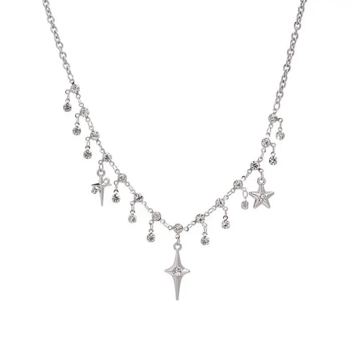 Collar con colgante de circonita de cristal cruzado para mujer y niña, accesorios de cadena de clavícula, joyería estética y2k - 1