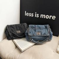 Bolso de hombro, bolso de lona vaquero, estilo callejero, cadena de Metal, bolso Vintage, Color sólido, gran capacidad, bolso cruzado sólido para estudiantes - details 13