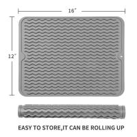 Alfombrilla de silicona para secar platos de varios usos, fácil de limpiar, ecológica, resistente al calor, para encimera de cocina o fregadero, forro para refrigerador o cajón, gris L, 16 pulgadas x 12 pulgadas - details 3