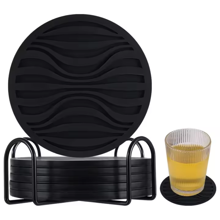Juego de Posavasos de Silicona con Soporte de Metal Set de 6 Taza de Café Antideslizante - 1