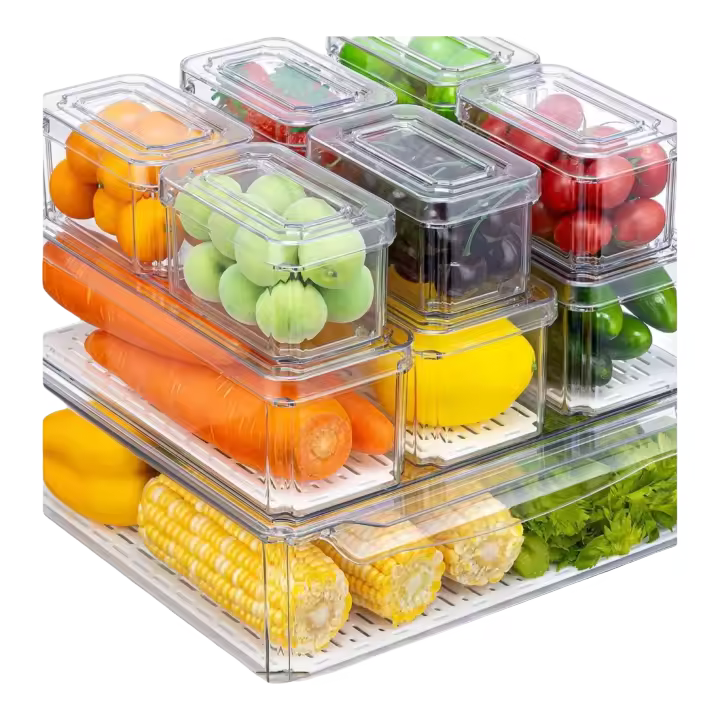 10 piezas, transparente, sin BPA para frutas y verduras, organizador, organizador de nevera y organizadores de refrigerador - 1