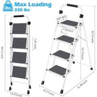 Escalera Plegable 4 Peldaños, Escalera de Tijera con Pedales Antideslizantes Anchos, Barandilla, Escalón Taburete de Acero Portátil Uso Hogar Cocina Oficina, Carga hasta 150 kg, Blanco - details 6