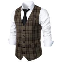 Chaleco de traje formal para hombre, chaleco de tweed con cuello en V, chalecos de traje de vestir para negocios para boda - details 7