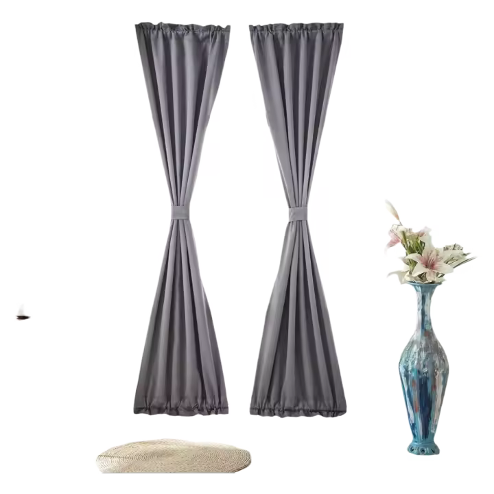 Cortina de puerta francesa de color puro, cortinas opacas para sala de estar, cocina, dormitorio, comedor, 1 panel (gris, 64*102 cm) - 1