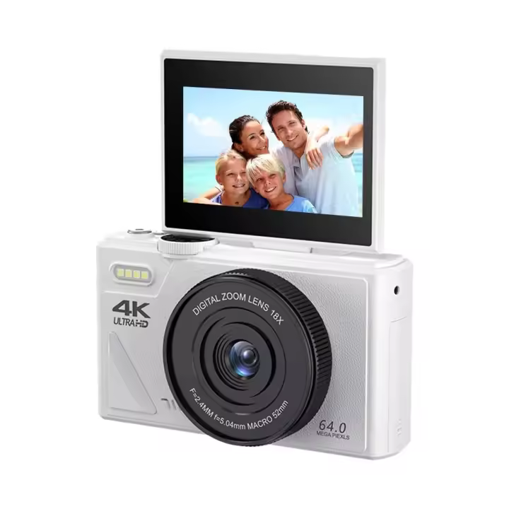 Cámara digital de 64 MP para fotografía y vídeo: cámara de vlogging 4K para YouTube con pantalla abatible de 3 pulgadas y tarjeta TF de 32 GB, cámara digital con zoom digital 16X para regalo - 1