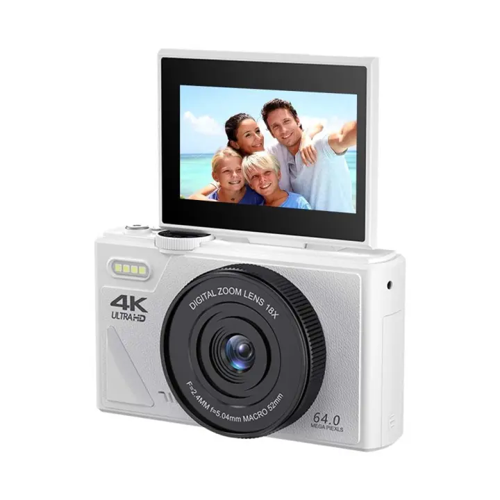 Cámara digital de 64 MP para fotografía y vídeo: cámara de vlogging 4K para YouTube con pantalla abatible de 3 pulgadas y tarjeta TF de 32 GB, cámara digital con zoom digital 16X para regalo - 1