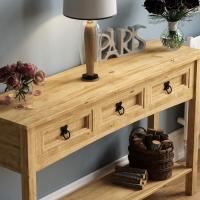 Mesa consola de pino macizo encerado con estante de madera de pino - details 5