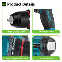 NEWBENY-taladro eléctrico sin escobillas de 10mm, 21 + 2 Torque, destornillador eléctrico inalámbrico, herramienta doméstica DIY para juego de pines de batería Makita de 18V - details 5