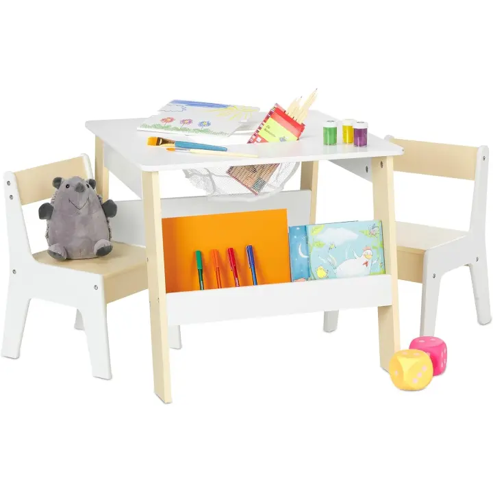 Mesa y Sillas Infantiles Juego de Mesa y Sillas de Fibra Blanco/Beige Almacenamiento - 1
