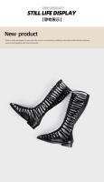 Nuevo verano botas romanas de malla de cuero alto para mujer, fondo plano ahuecado, cremallera trasera, botas geniales, sandalias largas tejidas - details 14