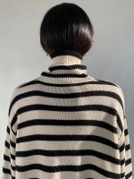 Autumn winter vintage women sweater casual striped turtleneck loose knitted split top pullovers - details 4