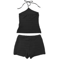BUNO-Conjunto de 2 piezas de punto para mujer, camiseta sin mangas con espalda descubierta y cordones, pantalón corto de cintura elástica, ropa de calle a juego - details 10