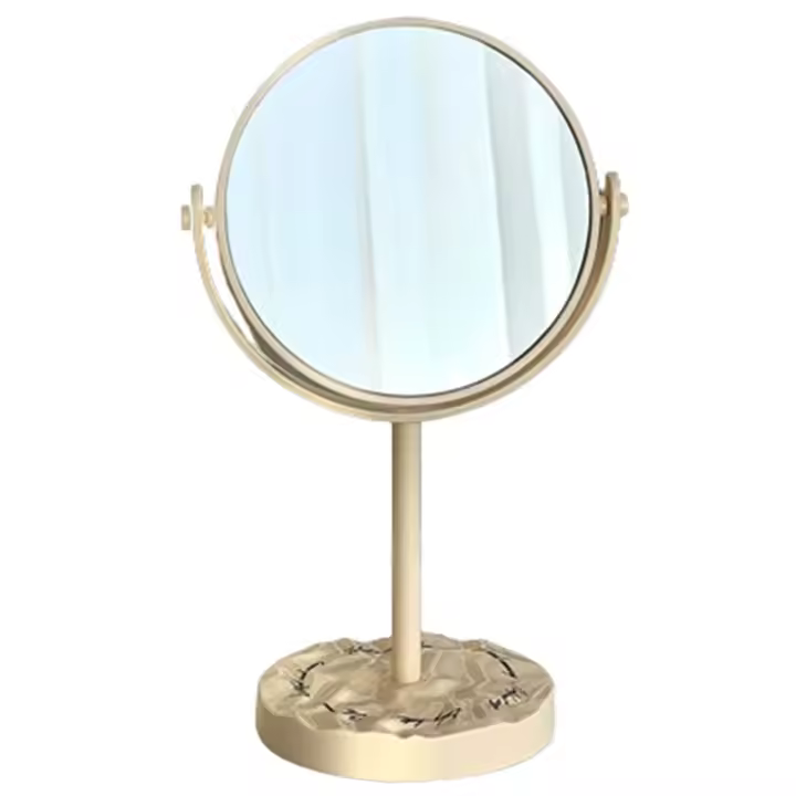 Espejo de tocador nórdico de doble cara 360 °   Espejo giratorio de aumento 1:2 con soporte de escritorio, espejo cosmético de mesa desmontable ovalado - 1