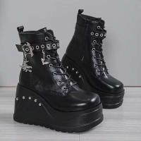 Dropshipping logo estilo gótico tacones súper altos tobillo zapatos de mujer botas con cordones - details 8
