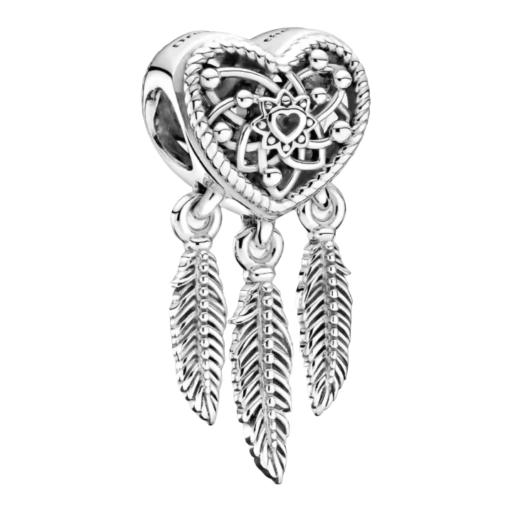 Colgante atrapasueños de plata de ley con corazón y tres plumas de plata, incluye caja original - 1