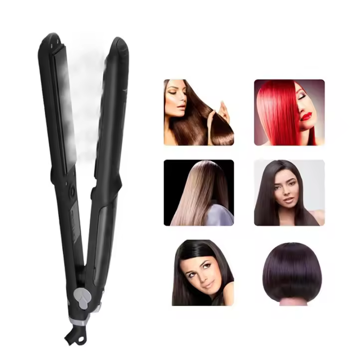 Plancha de vapor para cabello, plancha de vapor profesional 2 en 1, plancha de vapor iónica de vapor de turmalina de cerámica para salón - 1