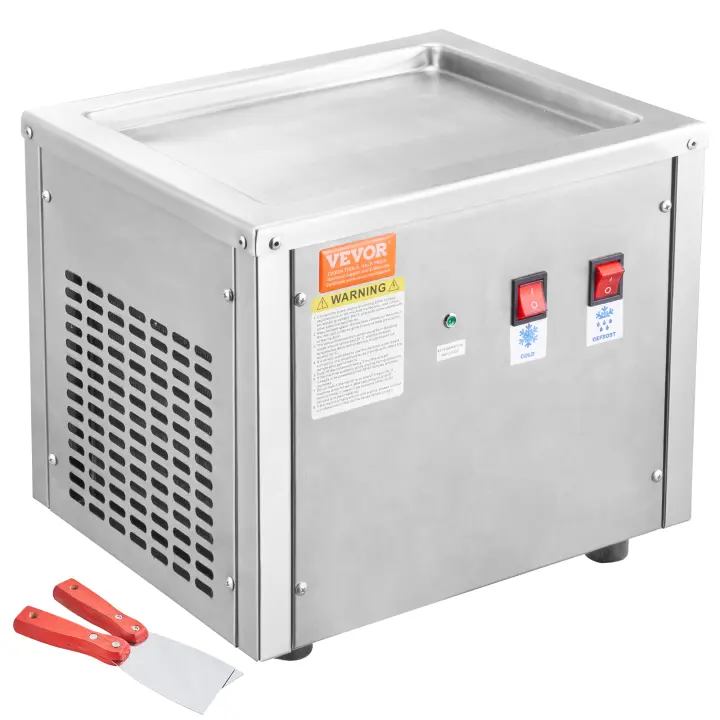 SucceBuy Máquina para hacer rollos de helado frito, acero inoxidable, bandeja de 11" x 9,5", con compresor y 2 raspadores para deliciosos helados - 1