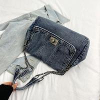 Bolso de hombro, bolso de lona vaquero, estilo callejero, cadena de Metal, bolso Vintage, Color sólido, gran capacidad, bolso cruzado sólido para estudiantes - details 10