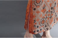 Novedad de verano, vestido de lino estampado ligero artístico Vintage, vestido largo informal adelgazante de corte recto de manga media para mujer - details 13