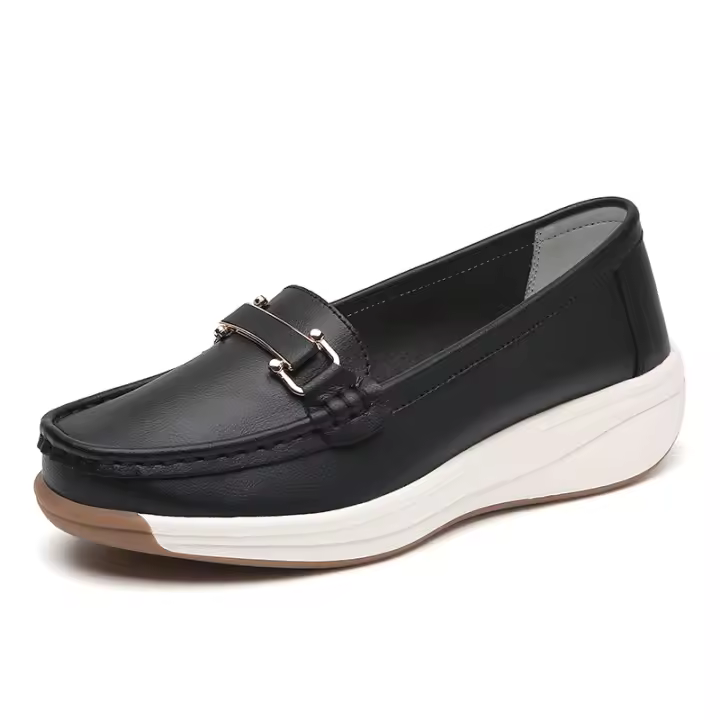 Mocasines de mujer, zapatos planos informales suaves para caminar, zapatos náuticos para mujer, calzado de cuero cómodo sin cordones - 1