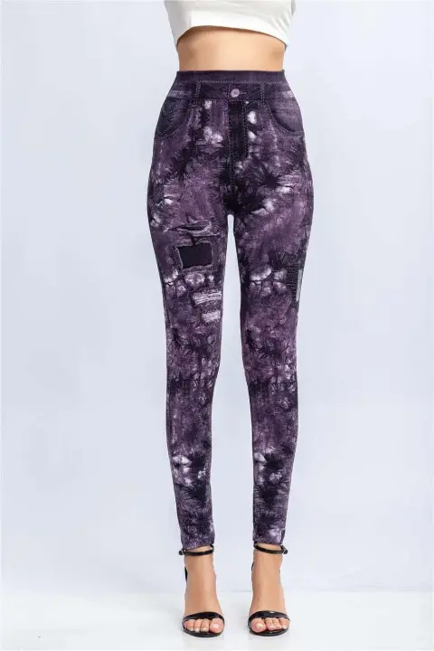 Body de mezclilla estampado para mujer, leggings elásticos, cintura alta, levantamiento de cadera, pantalones Kasur, entrenamiento, correr, gimnasio - 1