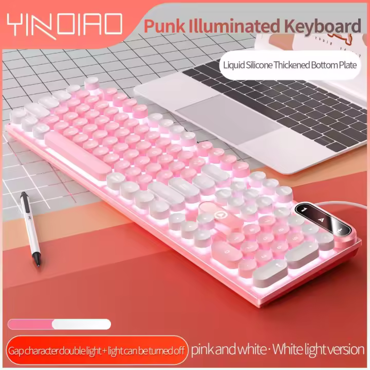 Teclado de Juego de Máquina de Escribir Redondo de 104 Teclas con Cable Iluminado Retroiluminado - 1