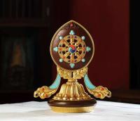 Huibao tibetano de cobre puro, adornos de salón de rueda auspiciosos dorados antiguos, instrumentos de práctica del Dharma tántrico, grandes - details 10
