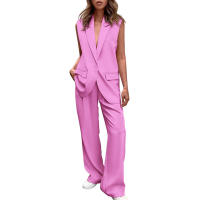 Nuevo Conjunto Elegante de Blazer sin Mangas con Botones y Pantalones Largos Holgados para Mujer - details 0
