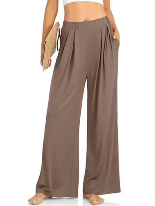 Pantalones sueltos y cómodos de pierna recta, pantalones de mujer con cintura elástica para - 1