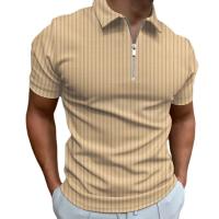 Camiseta de hombre Camiseta POLO elástica de manga corta con cremallera a rayas Top Color sólido - details 0