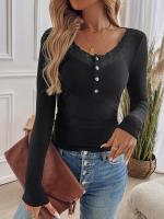 Camiseta de cuello en U para mujer 2025, moda otoño invierno, top de manga larga, ropa popular coreana para mujer - details 1