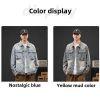 Chaqueta vaquera holgada informal de estilo americano para parejas, prendas de vestir exteriores con diseño de estampado Vintage a juego, colección de moda de otoño para hombres - details 4