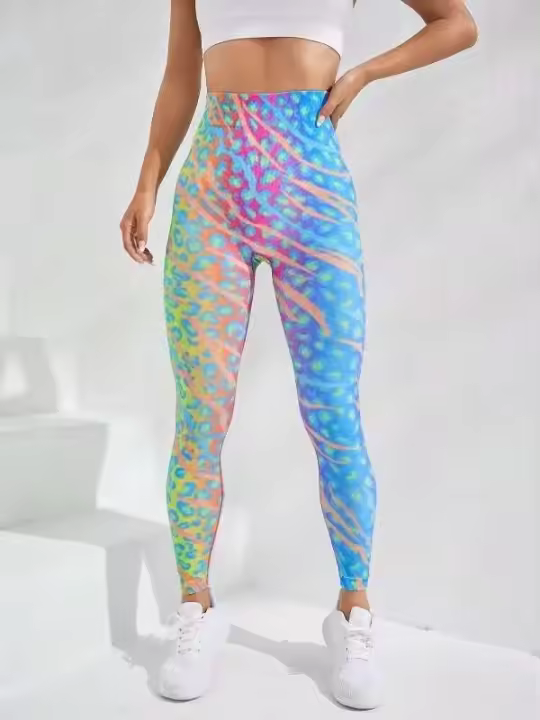 Leggings deportivos de cintura alta de punto elástico sin costuras para mujer, realce de cadera, delgados, adecuados para yoga, gimnasio y entrenamiento, - 1