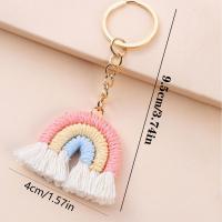 Colgante de borlas, llavero de arcoíris de tres colores, bonito llavero tejido hecho a mano, llavero de arcoíris de punto dulce duradero, regalos - details 0