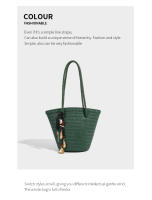 Nuevo bolso de hombro tejido retro para mujer, bolso tipo cubo, bolso tipo cesta de verduras portátil para vacaciones junto al mar - details 22
