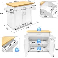Mueble de cocina con encimera, 115 x 36 x 90 cm, cajón y armario, carrito de cocina con ruedas, carrito de madera para servir de cocina, estilo rústico, color blanco - details 1