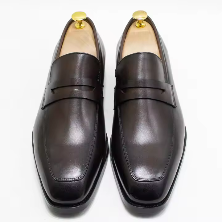 Zapatos clásicos de vestir de negocios de piel de vaca italiana y zapatos sin cordones - 1