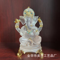 Baúl transparente, adorno de Dios de la riqueza, decoración del hogar artesanal de resina india Fotai, estatua de cabeza de elefante - details 2