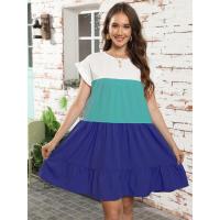 Vestido suelto con bloques de color, informal, con mangas con volantes, corte ajustado - details 25