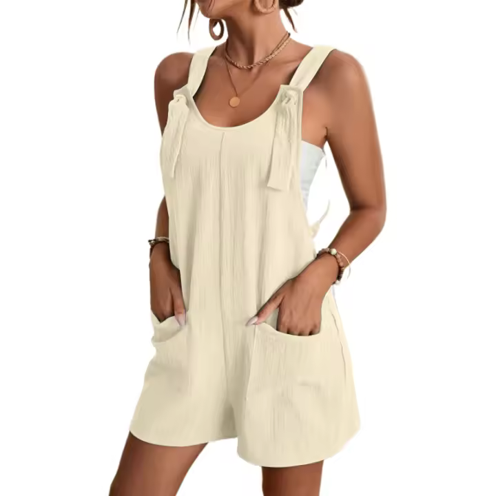 Mono informal de verano sin mangas, cuentas anchas para mujer, circunferencia del pecho de pantalones de colores claros, mono con bolsillos, cuentas, circunferencia, - 1