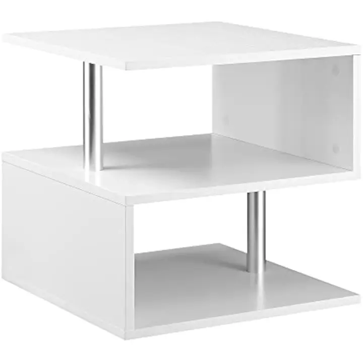 Mesa Auxiliar de Salón con Compartimento Abierto 50x50x50cm Mesa de Centro Café Blanco Lacado - 1