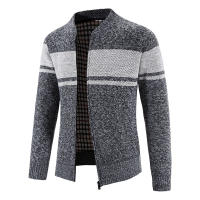 Chaqueta de Punto con Cuello de Béisbol para Hombres CHAIFENKO Top de Abrigo Grueso de Vellón para Otoño e Invierno Moda Rayada Cuidado de Lavado Máquina - details 1